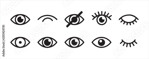 Slika na platnu Collection of eye icons open closed and with cross for vision privacy and sight concepts