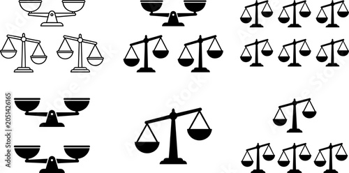 Foto Collection of diverse balance scale icons in outline and silhouette styles repre