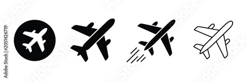 Vászonkép Airplane icon, takeoff logo vector, black aircraft pictogram set, flying plane silhouette graphic, airport airline jet symbol, circle sign design