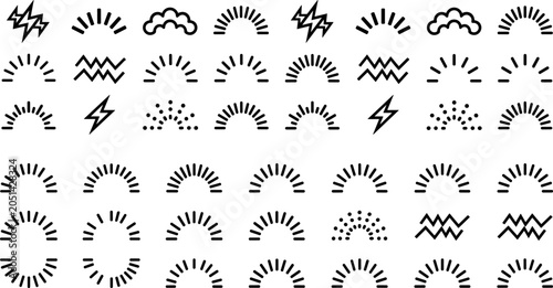 Photos Minimalist black icons collection featuring lightning bolts, clouds, zigzag line