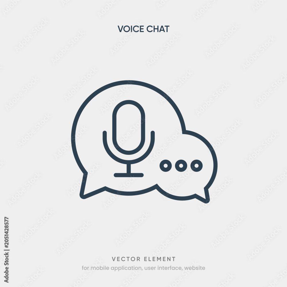 Fototapeta premium Minimal voice chat icon with speech bubbles. microphone and message dots for audio communication. online conversation. podcast. mobile app and web interface vector design