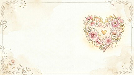 Watercolor Floral Heart Frame Background with Copy Space