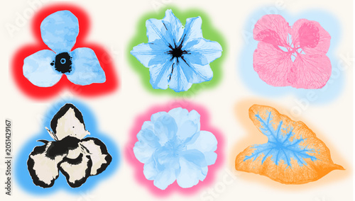 Vector floral textured prints, minimalist Japanese style flowers for pattern, tattoo, or background design	