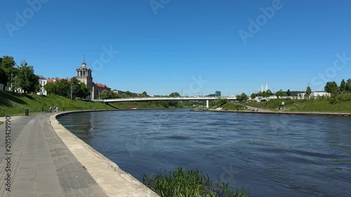 Vilnius river embankment and city skyline