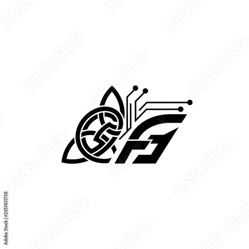 Black and white circuit logo symbol.