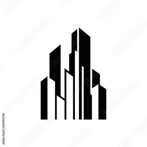 Black and white city skyscrapers silhouette.