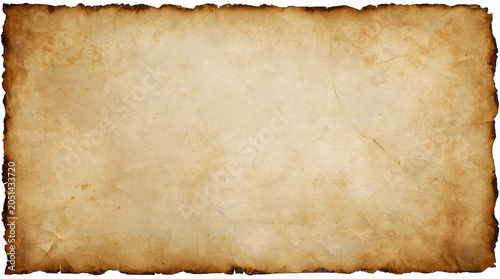 piece of parchment paper with a weathered and aged appearance. The edges are irregular and darkened, giving the impression of burnt or singed borders. The surface of the paper