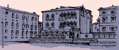 Fotografie Vector drawing. Venice city panorama