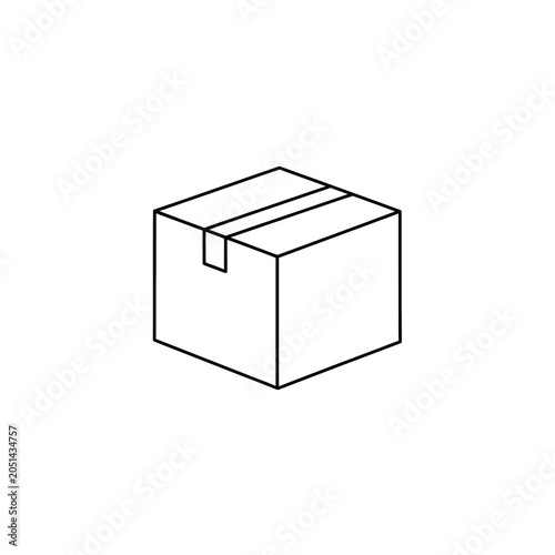Minimalist Linear Illustration of a Closed Square Cardboard Parcel Box for E-commerce Shipping and Delivery Concept