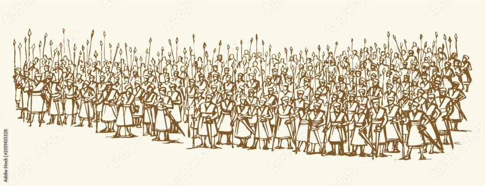Obraz premium Vector drawing. Troops on the battlefield
