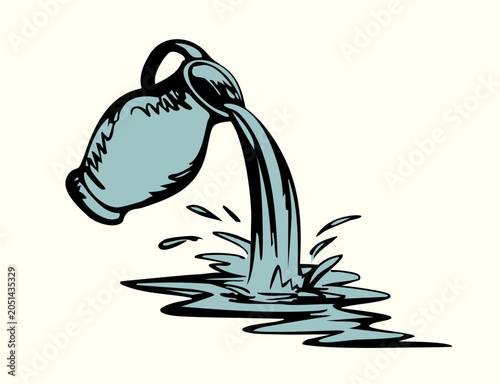 Vector drawing. Water is pouring from a jug