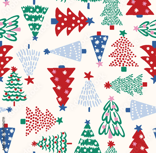 Whimsical Christmas trees in festive patterns during a playful holiday season for festive design