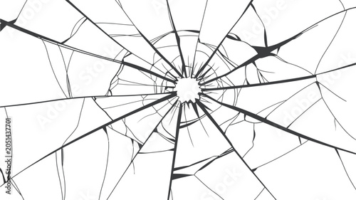 Obraz na płótnie Broken glass sketch, hand drawn shattered glass vector illustration, detailed cracks and fragments, realistic broken surface design element