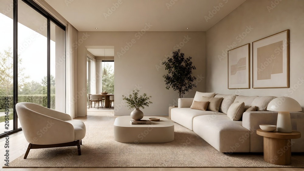 Fototapeta premium Modern Living Room with Serene Ambiance