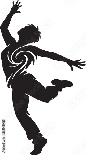 Silhouette Dancer Performing Dynamic Jump Against White Background
