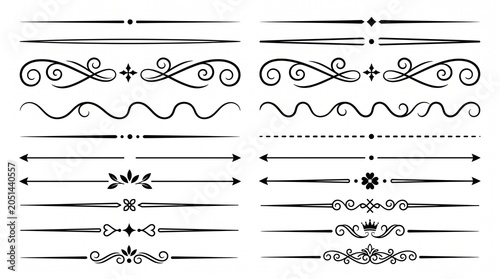 Collection of decorative black line dividers and ornaments for design and page decoration