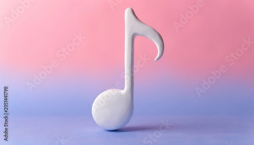 A white musical note stands out against a gradient pink and blue colored background abstract acoustic allegro art