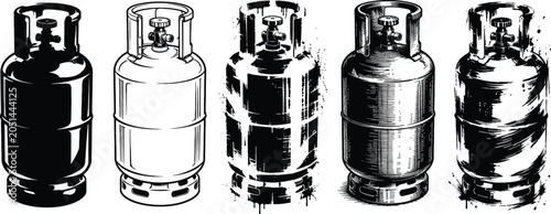 A set of industrial gas cylinders silhouette illustration eps vector