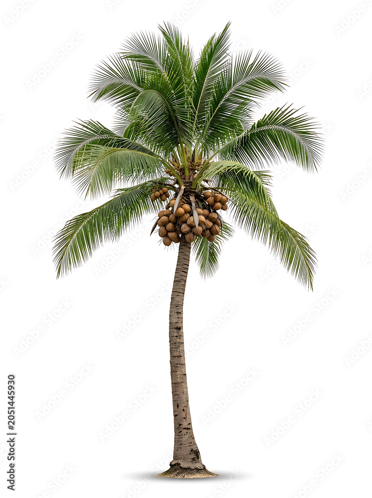 Fototapeta premium Isolated Coconut Palm Tree with Coconuts on a White Background