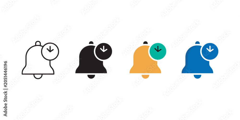 Fototapeta premium Notification Bell and Clock Timer Icon Set Featuring Alert Reminder and Scheduling Symbols for UI Design