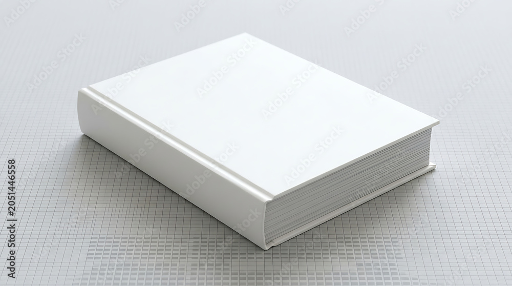 Fototapeta premium Blank white book cover mockup on a grid background