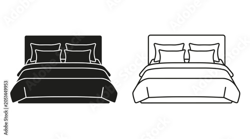 Tableau sur toile Bed Silhouette And Outline Drawing On White Background