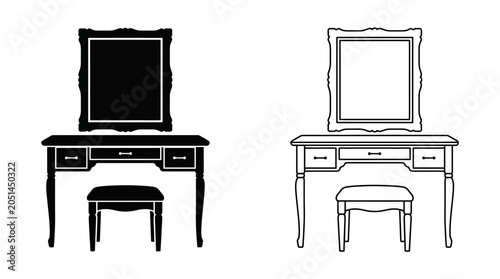 Foto Vanity table and stool silhouette against a white background