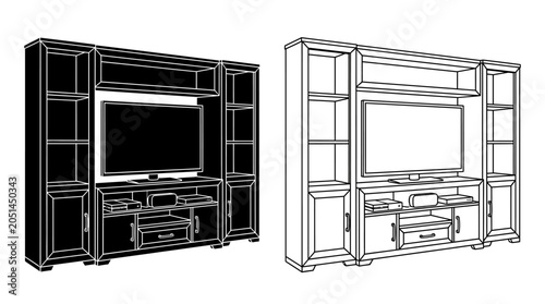 Obraz na płótnie Entertainment Center Outline Black And White Vector Illustration