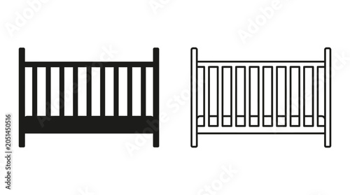 Tableau sur toile Baby Crib Line Art Two Views On White Background