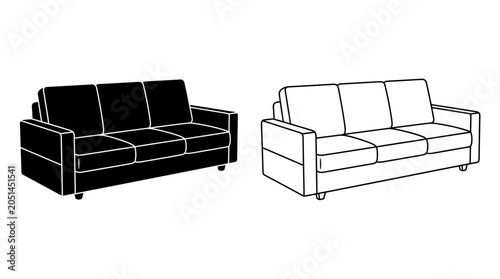 Schilderij op canvas Sofa Silhouette On White Background Linear Furniture Design