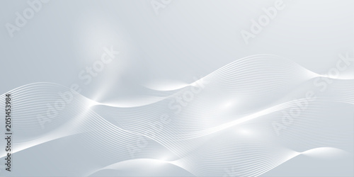 Abstract smooth swooshes lines wave on gray background with glowing light effect, vector illustration.