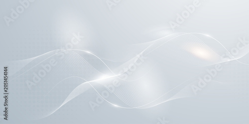 Elegant white abstract wavy lines background with soft light and glowing effects.