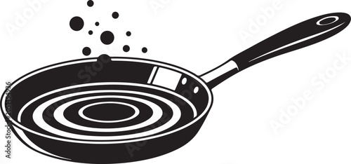 Black and white illustration of empty frying pan