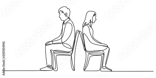 Fotografija Continuous line drawing, isolated couple sitting on chairs, minimalist illustrat