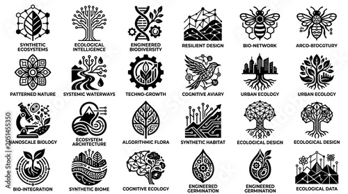 Black and white tree icons set.