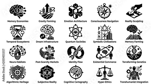 Black and white icons on white background.