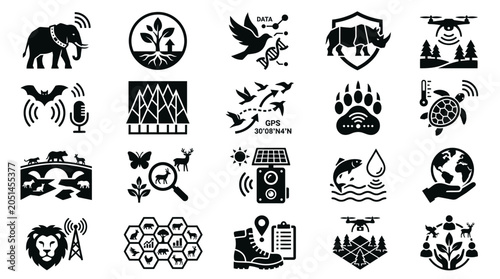 Collection of various eco friendly icons.