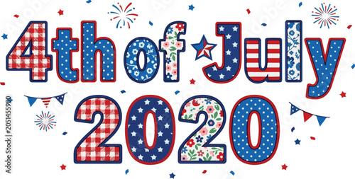 Fourth of july 2020 celebration text with fireworks  american independence day