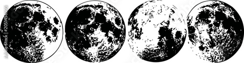 phases of the moon showing different lunar stages in black and white silhouette