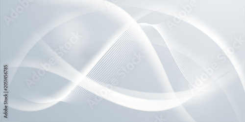 Abstract white and gray flowing waves background with soft light effects and elegant curved lines for corporate design.