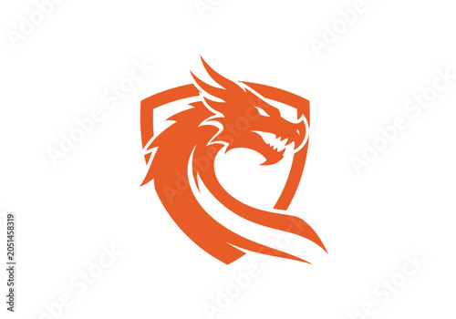 Φωτογραφία Orange dragon mascot head logo inside a shield frame