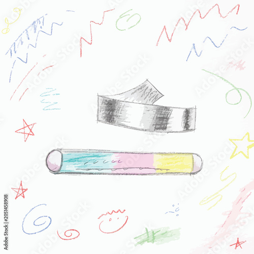 A hand drawn pencil sketch of a tube of lip balm and a ribbon.