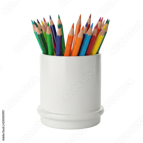Colorful pencils standing in a white cup holder isolated on transparent background