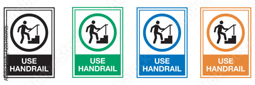 Obraz na płótnie Handrail Safety Sign Board Icon Set Featuring Stair Climbing Person for Workplac