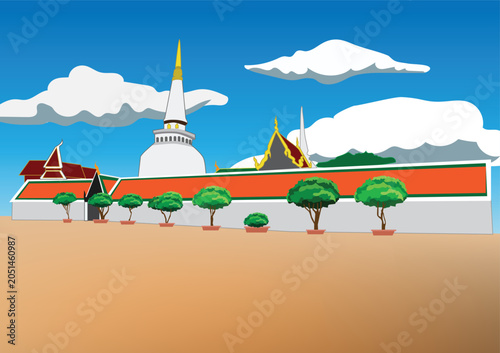 Tableau sur toile Vector illustration of Wat Phra Mahathat Woramahawihan, a famous Buddhist temple and cultural landmark in Nakhon Si Thammarat, Thailand