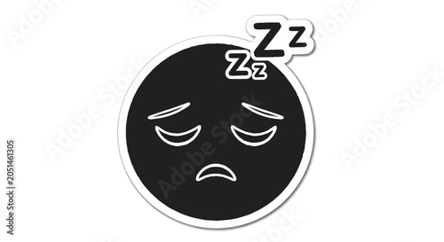 Photos Sad sleepy face icon, tired emoji, Zzz symbol, black and white illustration, no
