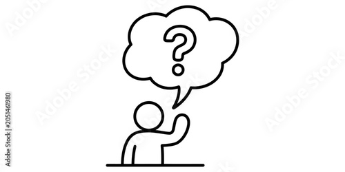 Fotografía A simple line icon of a person thinking with a question mark inside a thought bu