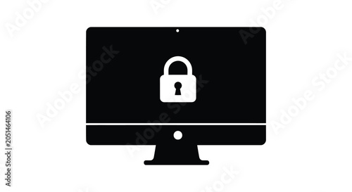 Computer Monitor With Padlock Icon Black Silhouette