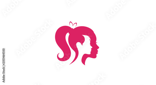 Pink woman face silhouette with long hair logo icon