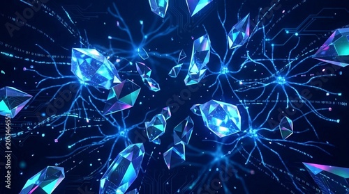 Modern background with polygonal crystal. Neural computing artificial intelligence